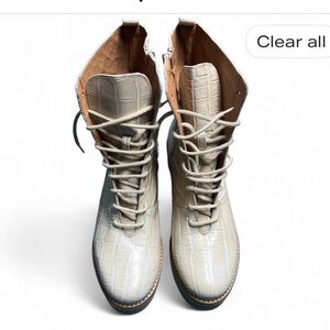 Women's Cream Lace-Up Boots
